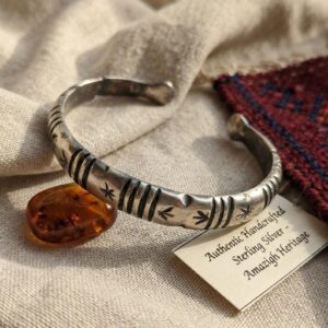 Amazigh Berber Solid Silver Cuff Bracelet with Geometric Engraving