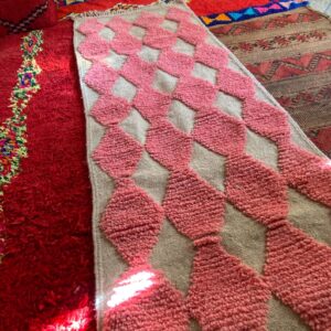 Pink Diamond Berber Wool Runner Handwoven Geometric Rug