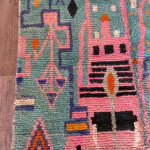 Berber Beni Ourain Hand Knotted Colorful Turquoise Wool Rug