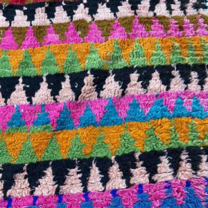 Berber Boucherouite Hand Dyed Wool Rug with Amazigh Tribal Motifs
