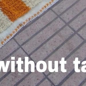 Berber Handmade Ivory Wool Runner Rug with Dark Red Square Pattern