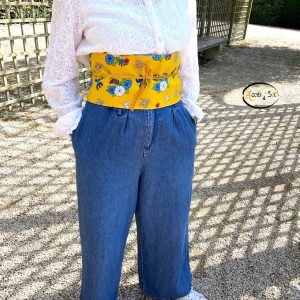 Berber Reversible Obi Belt with Cotton and Jeans Fabric Design