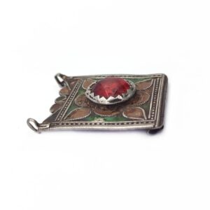 Amazigh Berber Antique Silver Glass Enamel Pendant Necklace Charm