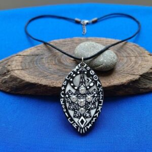 Amazigh Sustainable Ox Horn Pendant Necklace with Geometric Carving Design