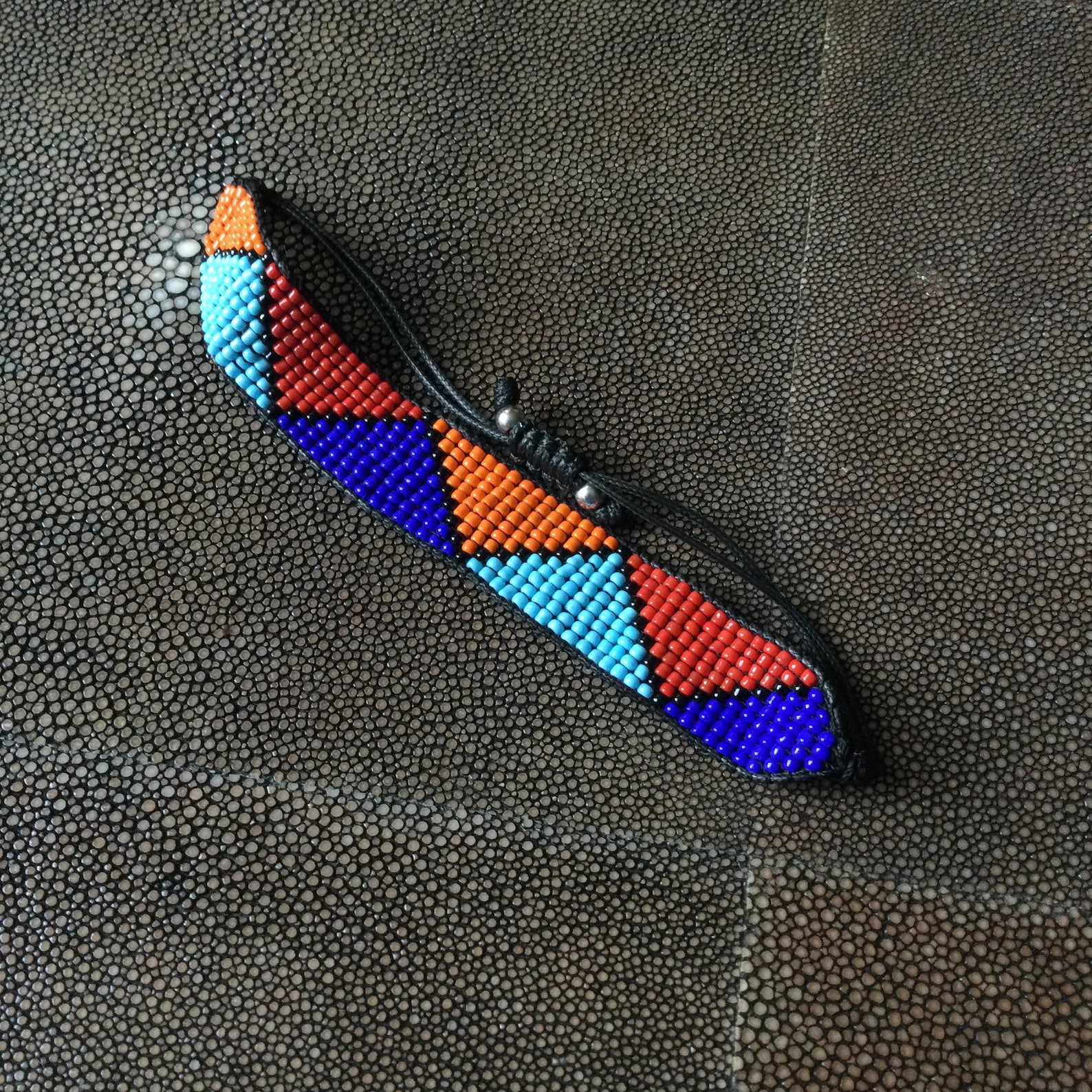 Berber Amazigh Beaded Glass Bracelet with Ethnic Geometric Design