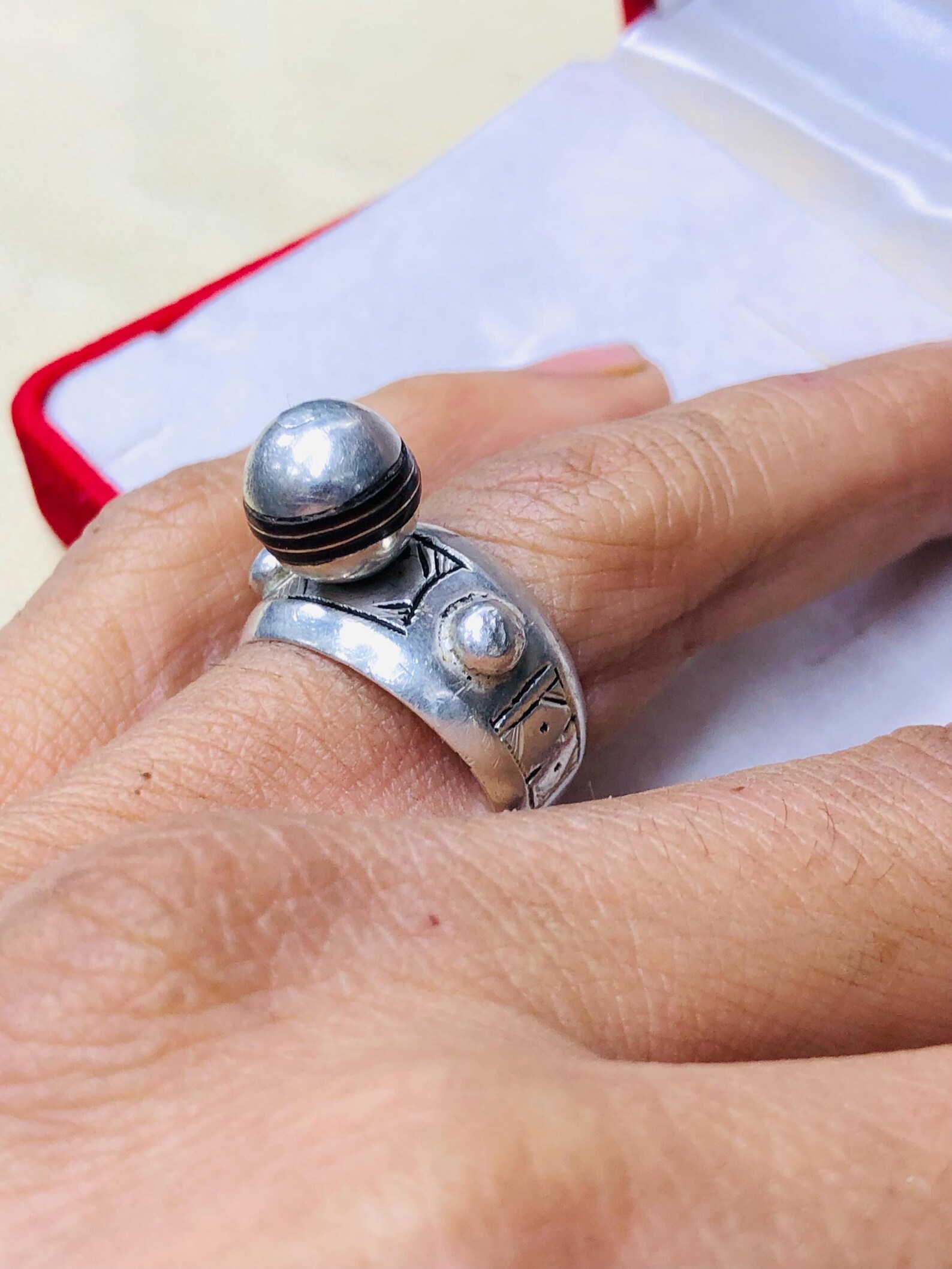 Amazigh Berber Tuareg Silver Ring with Traditional Engraving