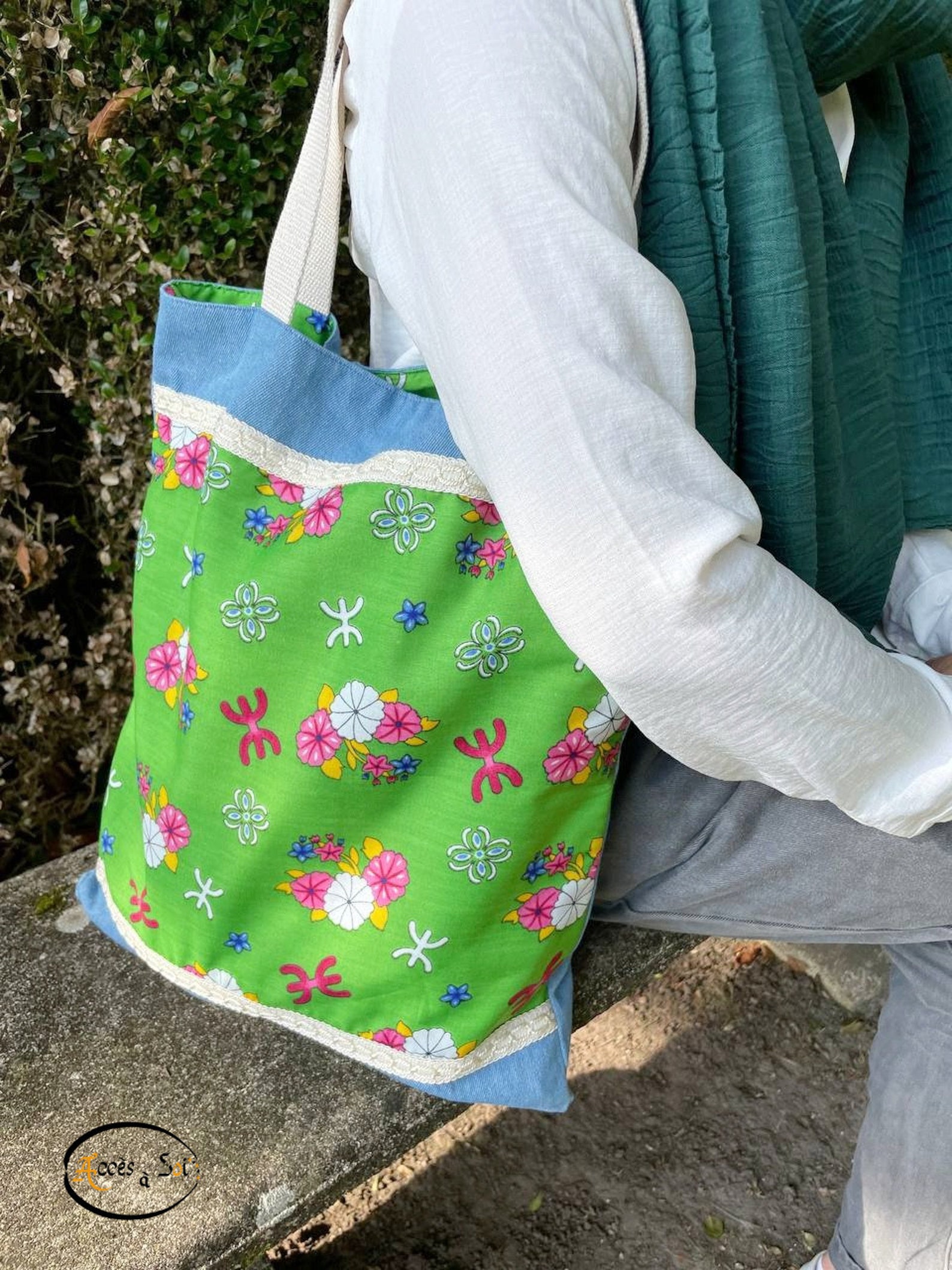 Berber Kabyle Jeans Cotton Tote Bag with Traditional Motifs