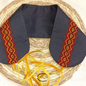 Berber Obi Belt with Black Cotton and Jeans Fabric Design