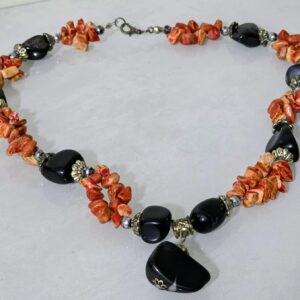 Berber Black Onyx Coral Necklace with Natural Gemstone Beads