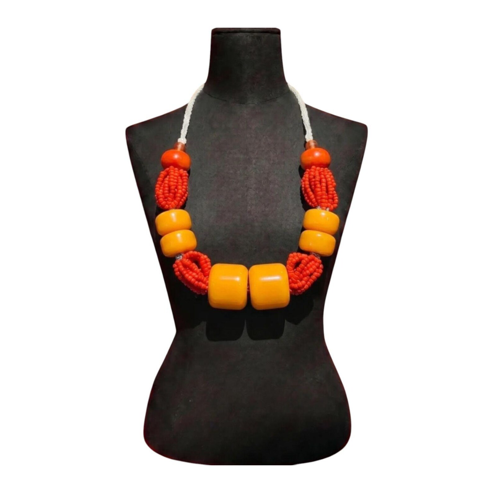 Amazigh Berber Handmade Beaded Statement Necklace with Colorful Charms