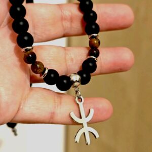 Amazigh Berber Tifinagh Yaz Tiger Eye Bead Necklace for Men