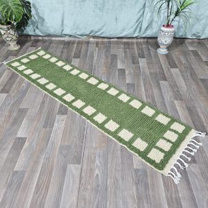 Berber Azilal Green Abstract Handmade Wool Runner Rug