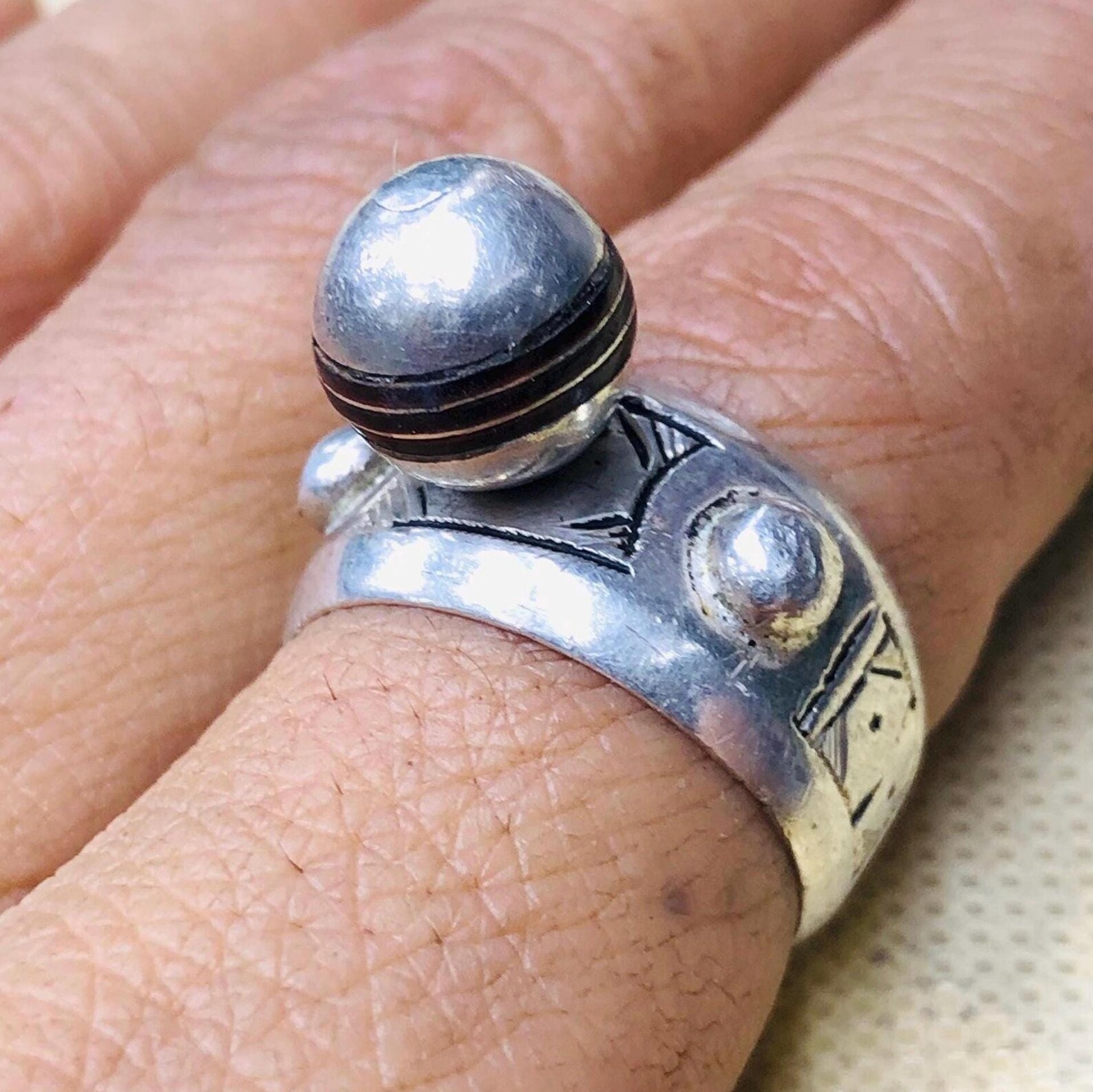 Amazigh Berber Tuareg Silver Ring with Traditional Engraving