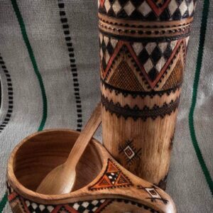 Amazigh Berber Hand Painted Tea Canister Wooden Cup Set