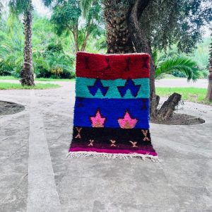 Colorful Berber Beni Ourain Wool Rug Abstract Tribal Carpet