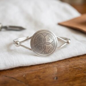 Amazigh Sterling Silver Cuff Bracelet with Berber Geometric Engraving