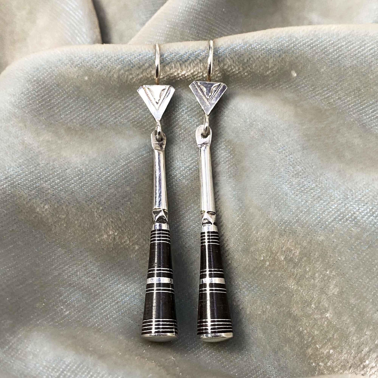 Berber Tuareg Pilons Earrings with Silver and Ebony Wood