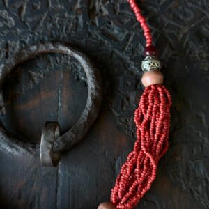 Berber Amazigh Tagmout Necklace with Coral Beads and Silver Pendant