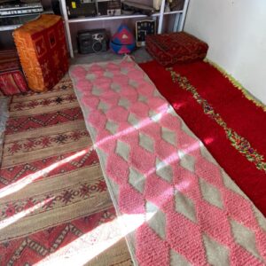 Pink Diamond Berber Wool Runner Handwoven Geometric Rug