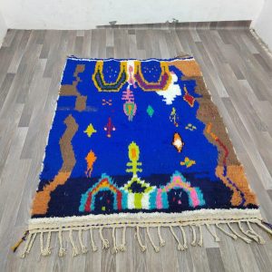 Berber Blue Wool Beni Ourain Handwoven Rug with Ourain Design