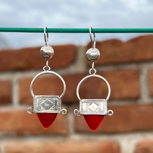 Berber Tuareg Cross Earrings with Glass and Signed Artisan Design