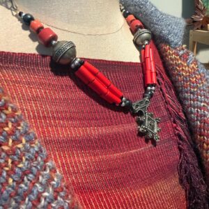 Amazigh Berber Louban Beaded Necklace with Agate Silver Details