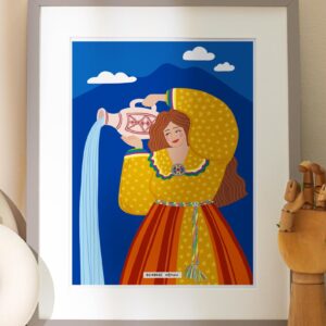 Amazigh Kabyle Woman Water Jug Art Poster Illustration