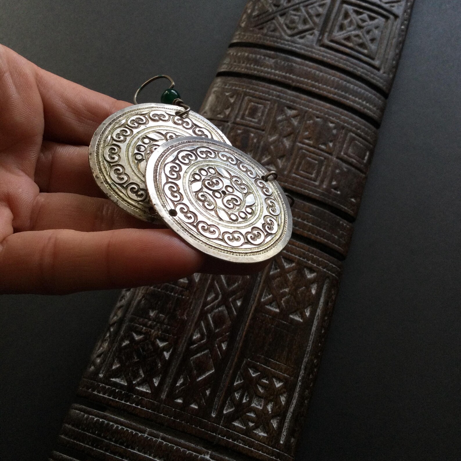 Berber Amazigh Hand Chased Silver Earrings With Vintage Design