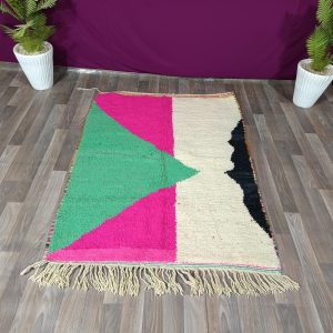 Berber Azilal Pink Wool Beni Ourain Abstract Design Rug