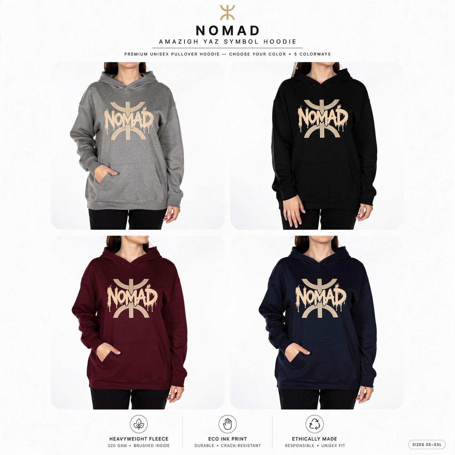 Amazigh Yaz Symbol Hoodie Berber Urban Streetwear Design
