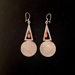 Paire Berber Amazigh Tifinagh Silver Coral Pearl Earrings