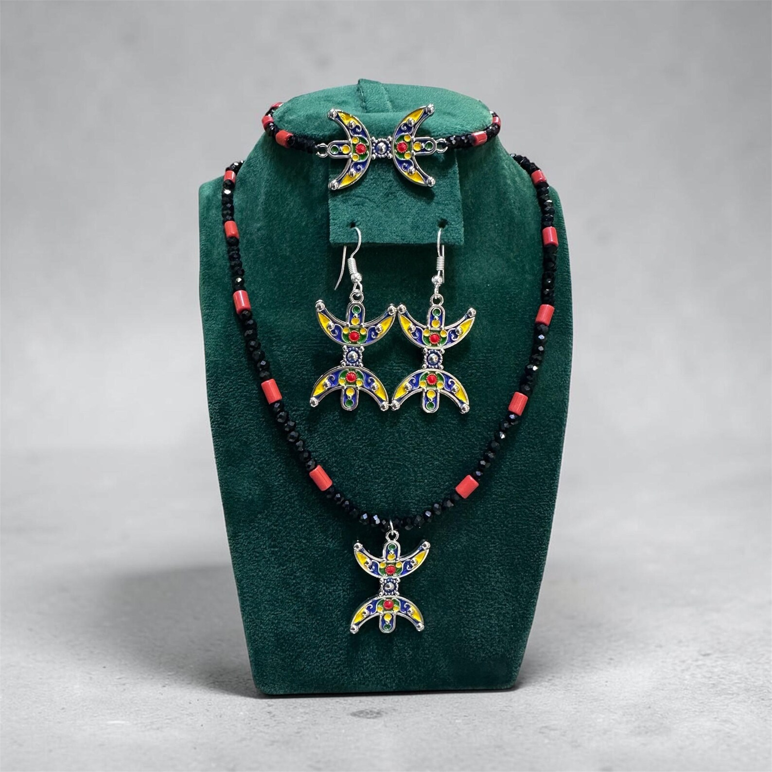 Amazigh Tifinagh Jewelry Set Necklace Earrings Bracelet Berber Design