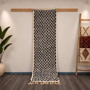 Berber Handmade Black Ivory Diamond Runner Hallway Rug Custom Size