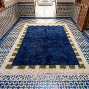 Royal Blue Berber Beni Ourain Inspired Wool Area Rug