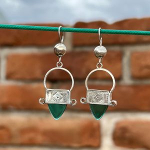 Berber Tuareg Cross Earrings with Glass Silver and Signed Artisan Details