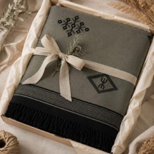 Amazigh Sage Gray Handwoven Cotton Blanket Bedspread Custom Size