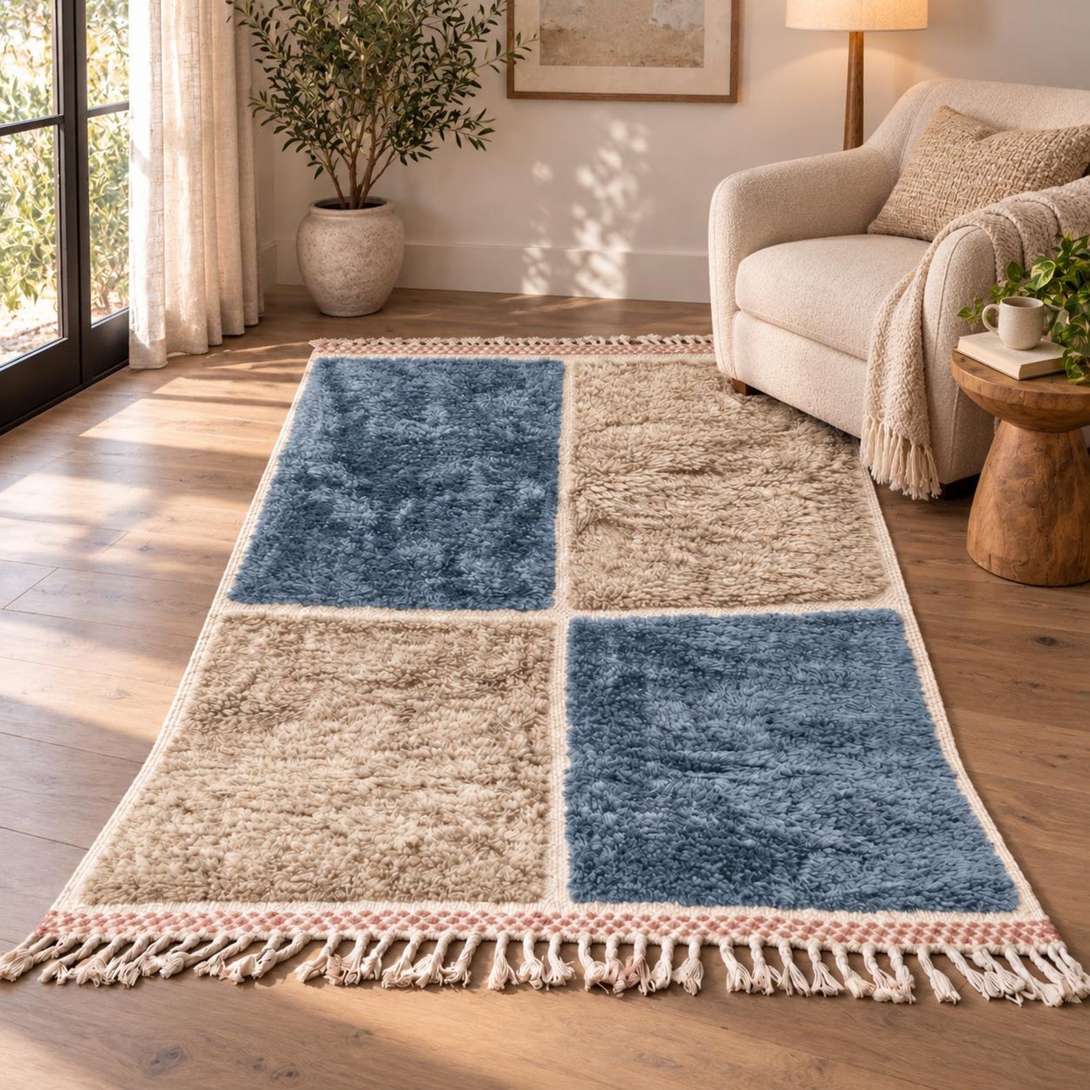 Berber Handmade Shag Four-Block Wool Rug Custom Size
