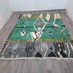 Berber Green Azilal Handmade Wool Rug with Beni Ourain Style