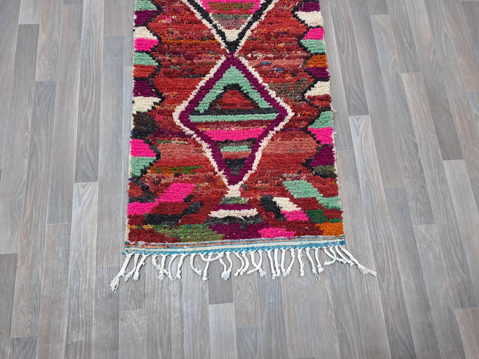 Berber Colorful Azilal Handmade Wool Checkered Shaggy Rug