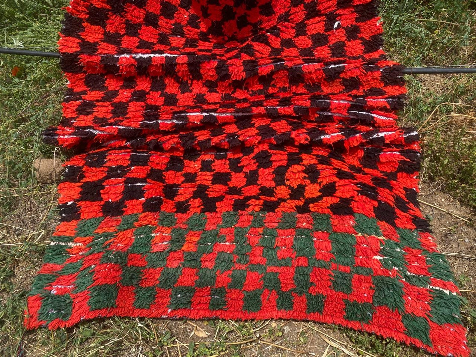 Amazigh Berber Handwoven Akhnif Kilim Rug Red Black Wool Design