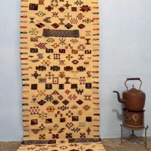 Berber Akhnif Kilim Wool Runner Rug Natural White Handmade