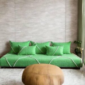 Berber Neon Green Zanafi Pouf with White Stripe Floor Sofa Design