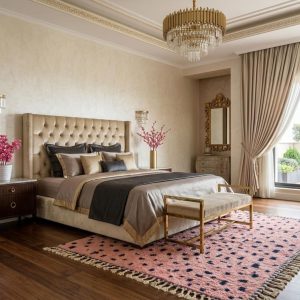 Handwoven Berber Boujaad Pink Wool Rug for Living Room