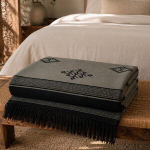 Amazigh Sage Gray Handwoven Cotton Blanket Bedspread Custom Size