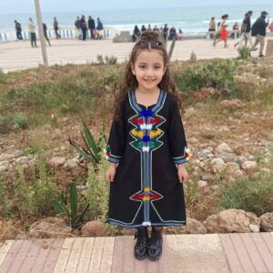 Amazigh Girls Traditional Kaftan Dress with Colorful Embroidery for Kids