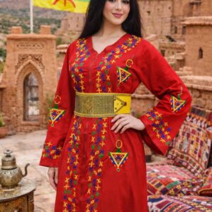 Amazigh Berber Tifinagh Embroidered Kaftan with Matching Belt