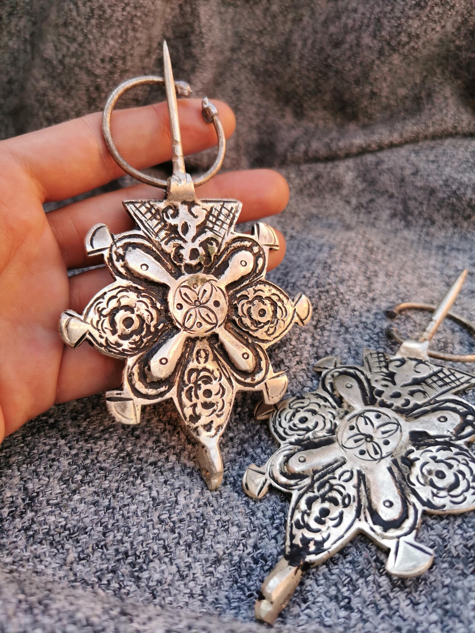 Berber Amazigh TIZERZAI Fibula Pair Vintage Silver Brooch Jewelry