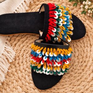 Amazigh Colorful Babouche Shoes with Sequin Boho Slip-On Design