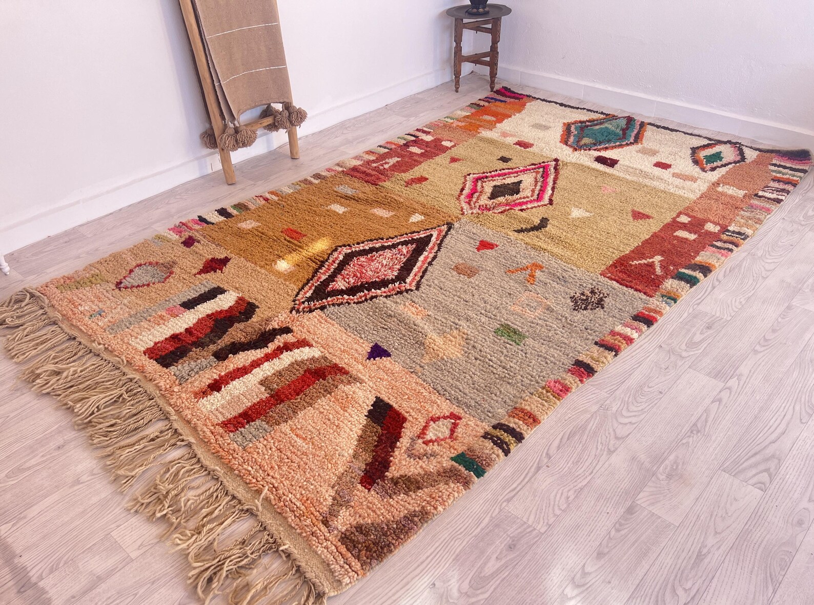 Amazigh Brown Berber Wool Rug Handwoven Tribal Carpet