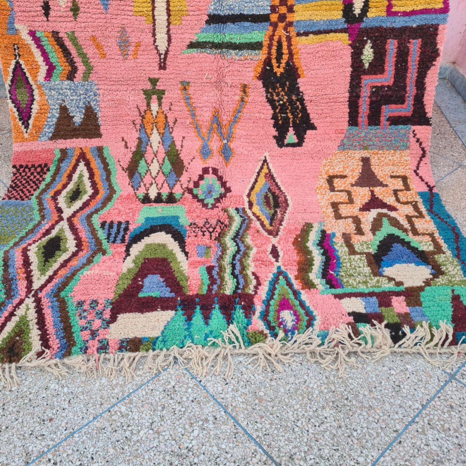 Berber Boujaad Handmade Wool Rug Pink Tribal Decor